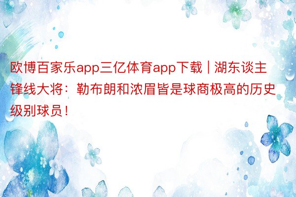 欧博百家乐app三亿体育app下载 | 湖东谈主锋线大将：勒布朗和浓眉皆是球商极高的历史级别球员！